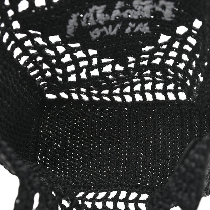 Prada Yarn Raffia Effect Crochet Logo Embroidered Small Tote Bag Black 5 of 7