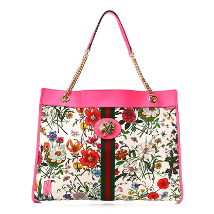 Gucci Canvas Flora Large Rajah Chain Tote White Multicolor Fuxia Fluo 1 of 16