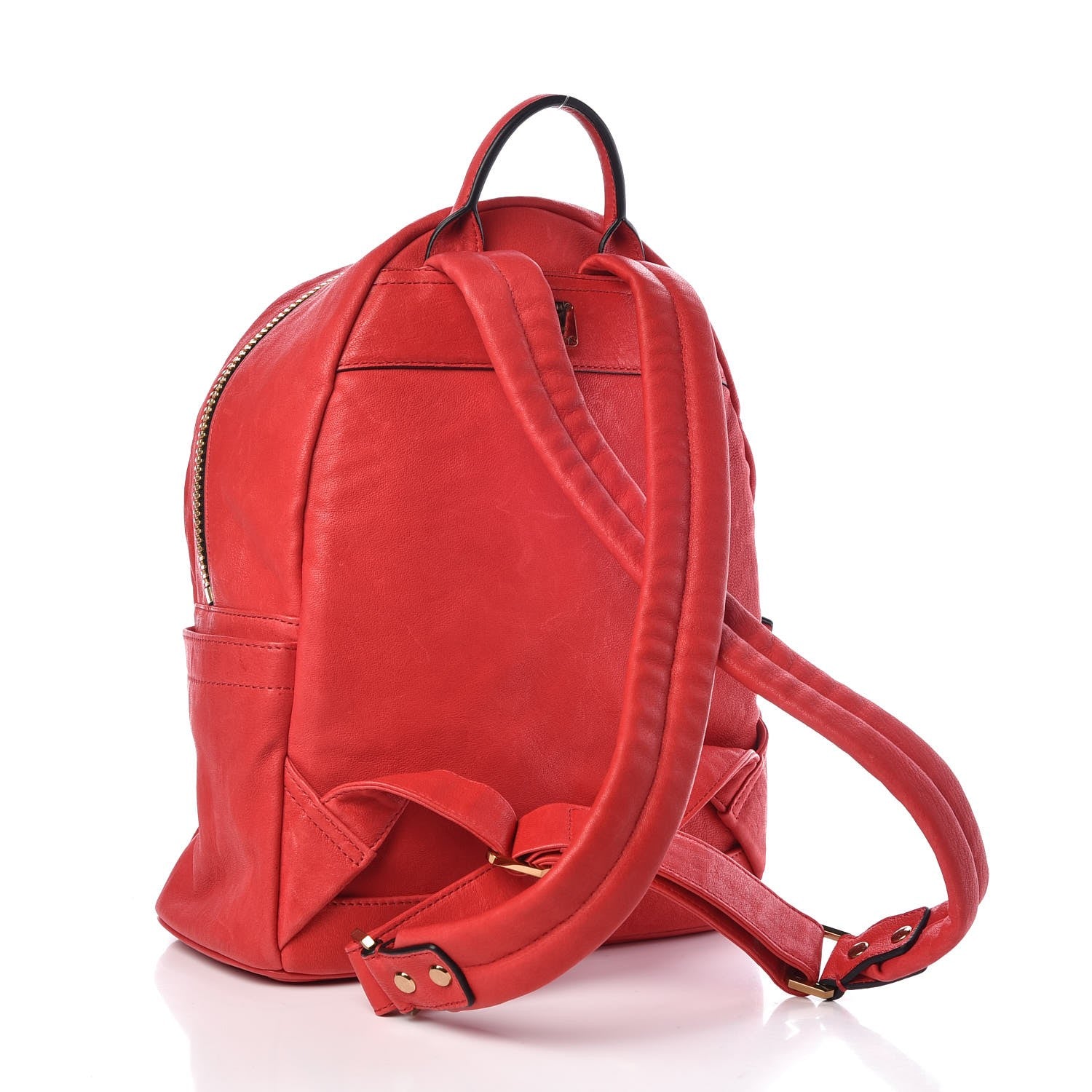 MCM Lambskin Fox Fur Small Stark Insignia Backpack Red 3 of 18