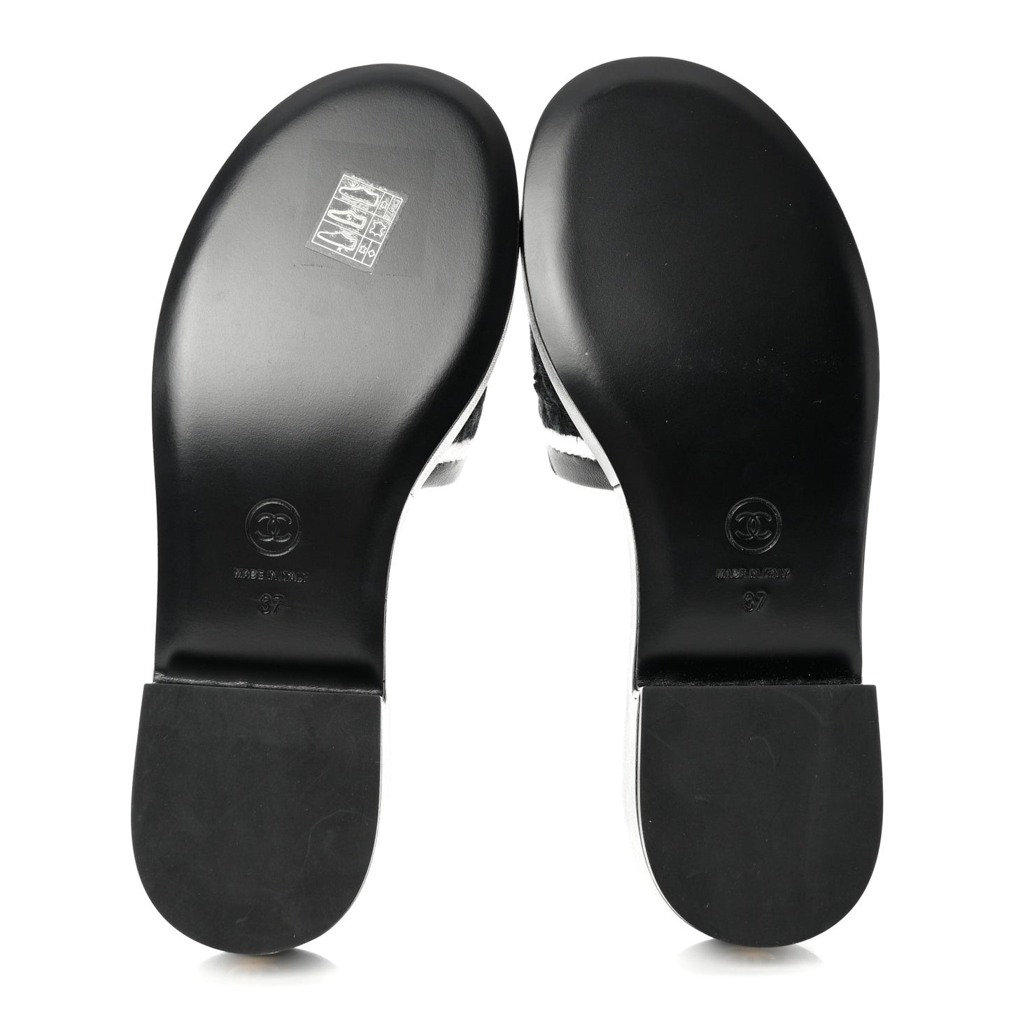 Lambskin Embroidered CC Mule Sandal 37 Black White