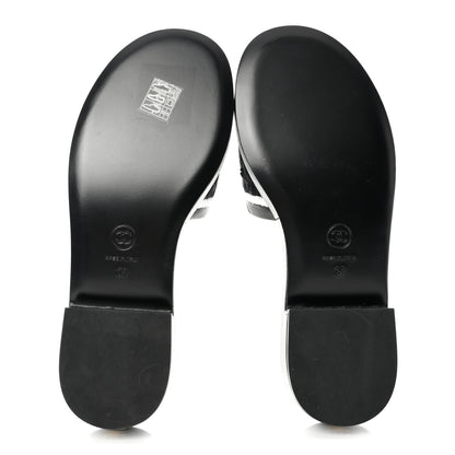 Chanel Lambskin Embroidered CC Mule Sandal 37 Black White 5 of 9