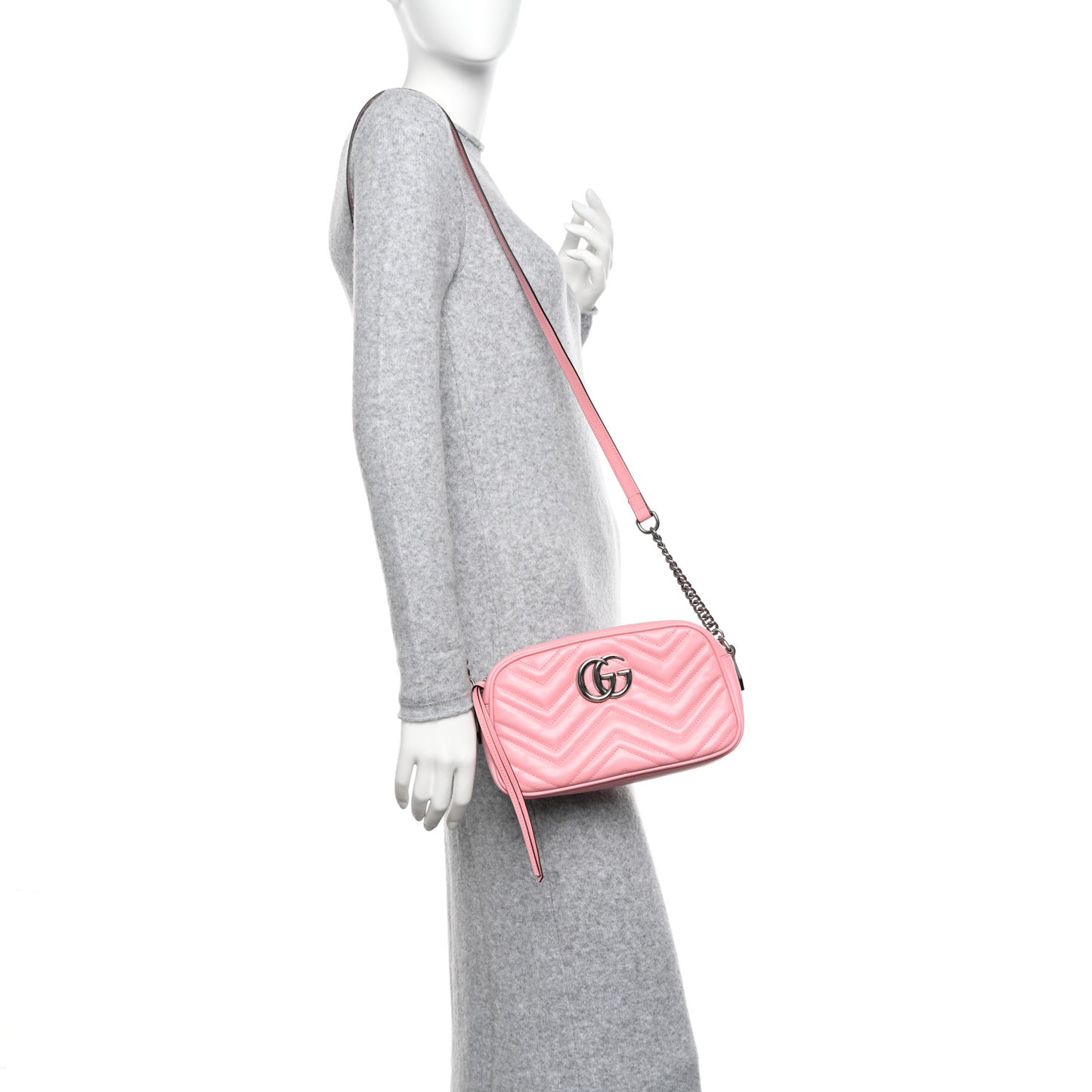 Calfskin Matelasse Small GG Marmont Chain Shoulder Bag Wild Rose