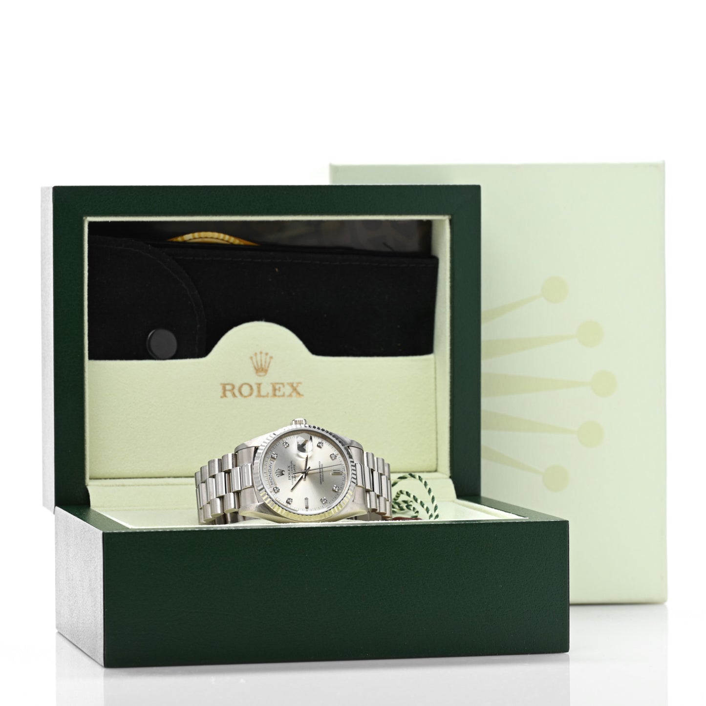 18K White Gold Diamond 36mm Oyster Perpetual Day-Date President Watch Silver 18239