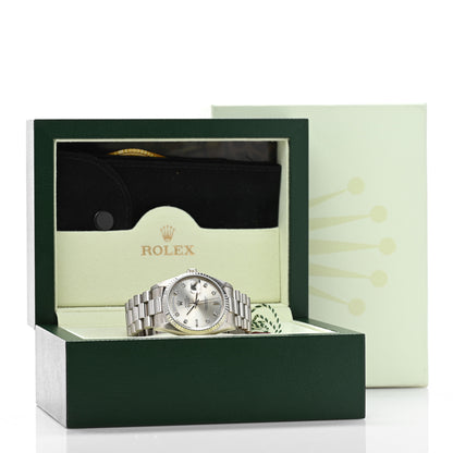 Rolex 18K White Gold Diamond 36mm Oyster Perpetual Day-Date President Watch Silver 18239 5 of 5