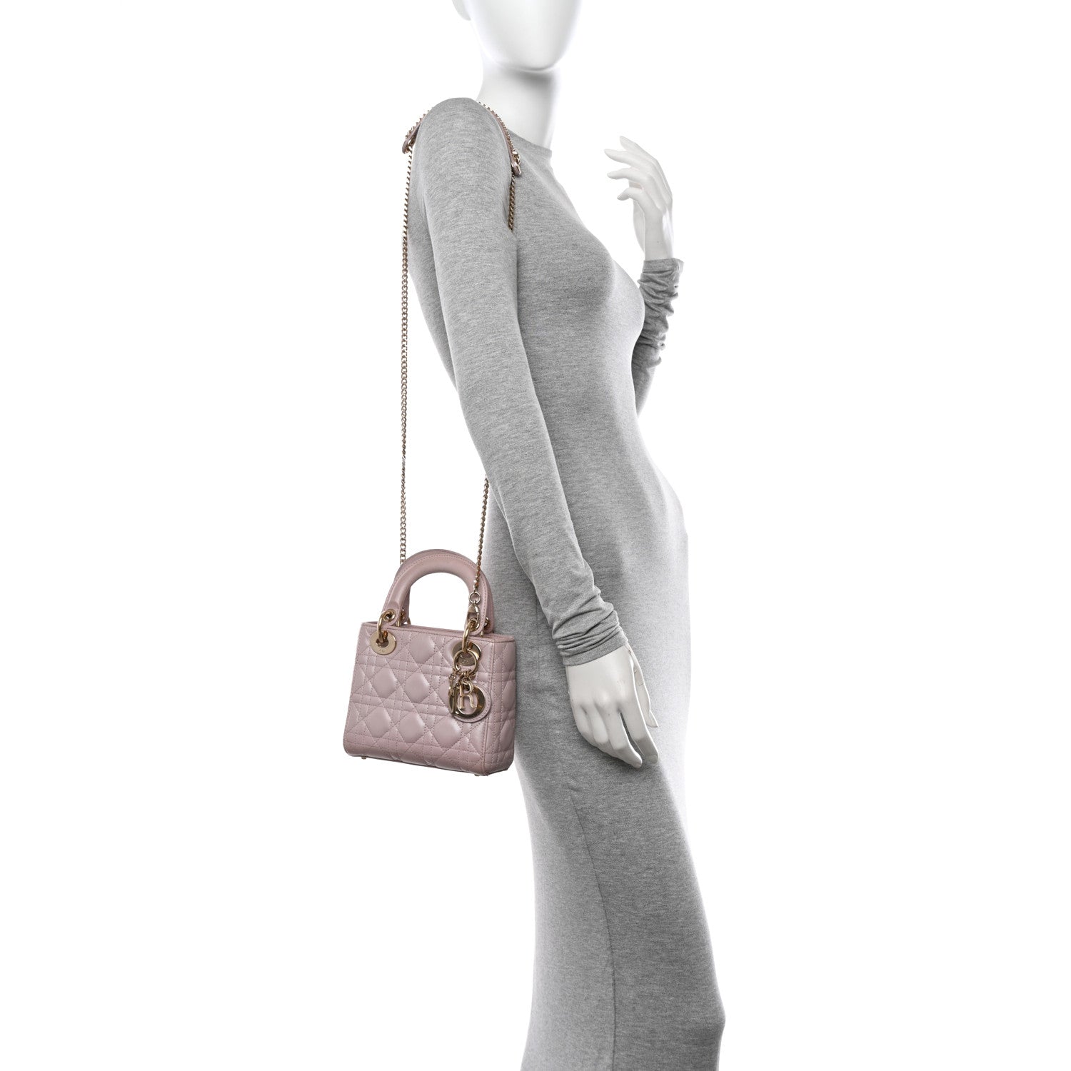 Christian Dior Metallic Lambskin Cannage Mini Lady Dior Lotus 2 of 12