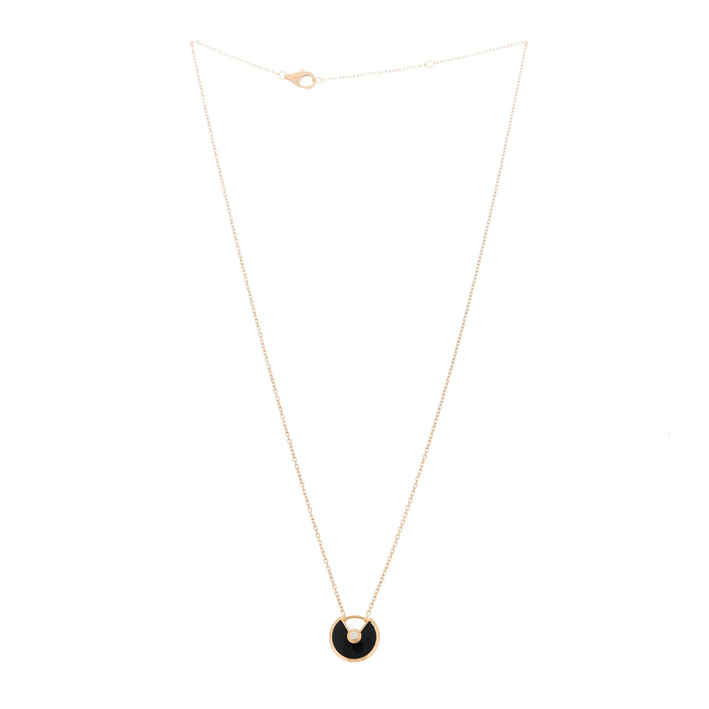 18K Pink Gold Diamond Black Onyx XS Amulette de Cartier Pendant Necklace
