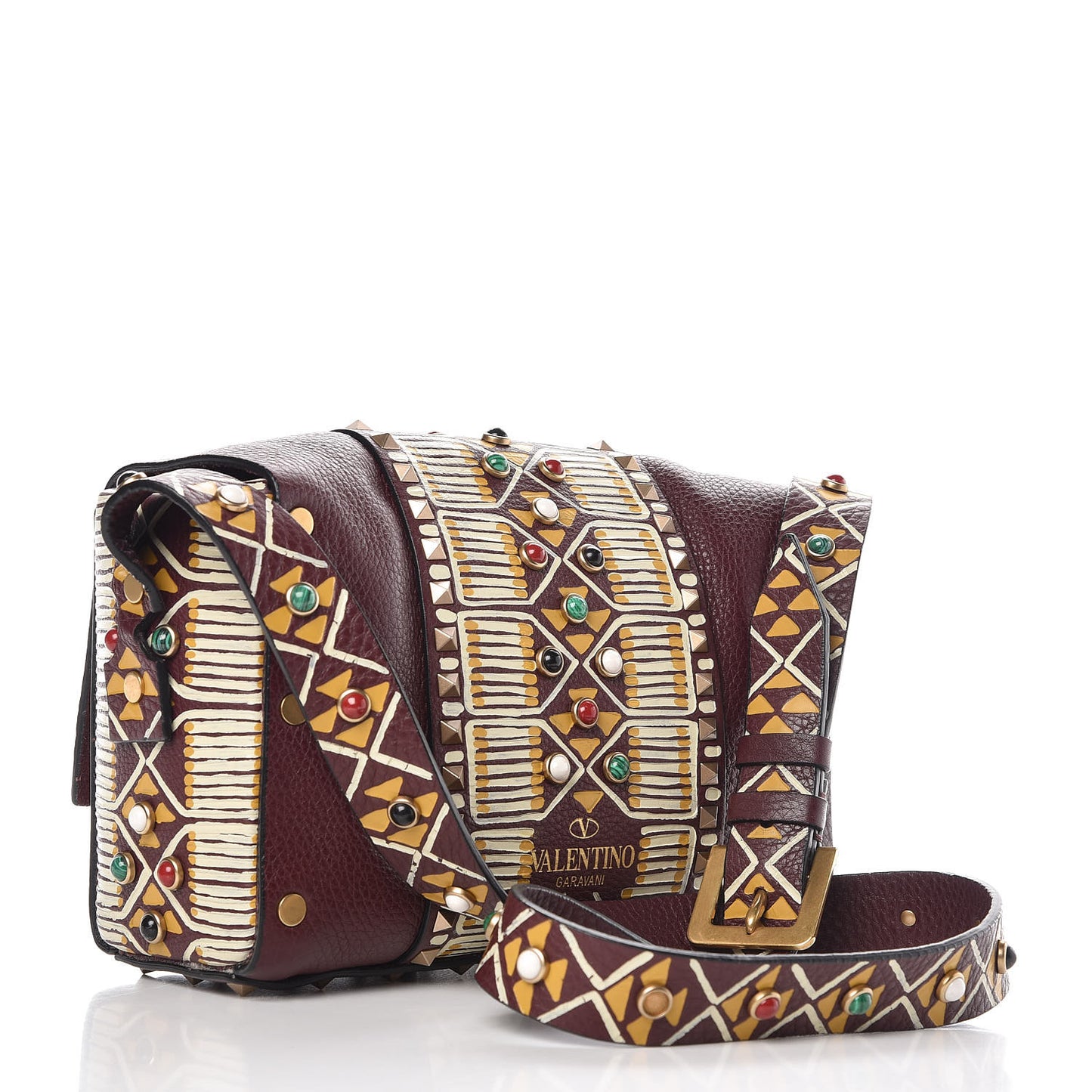 Calfskin Tribal Rockstud Shoulder Bag Rubin
