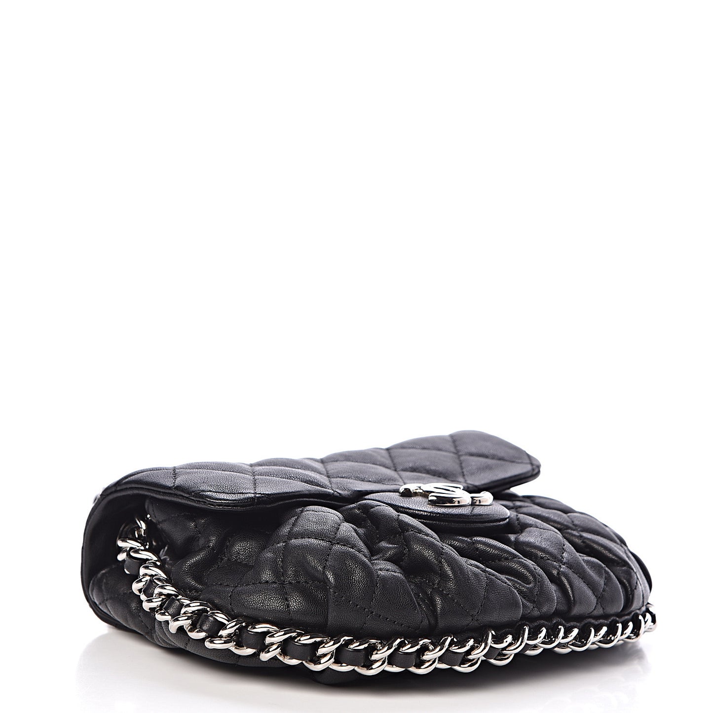 Washed Lambskin Quilted Mini Chain Around Flap Black