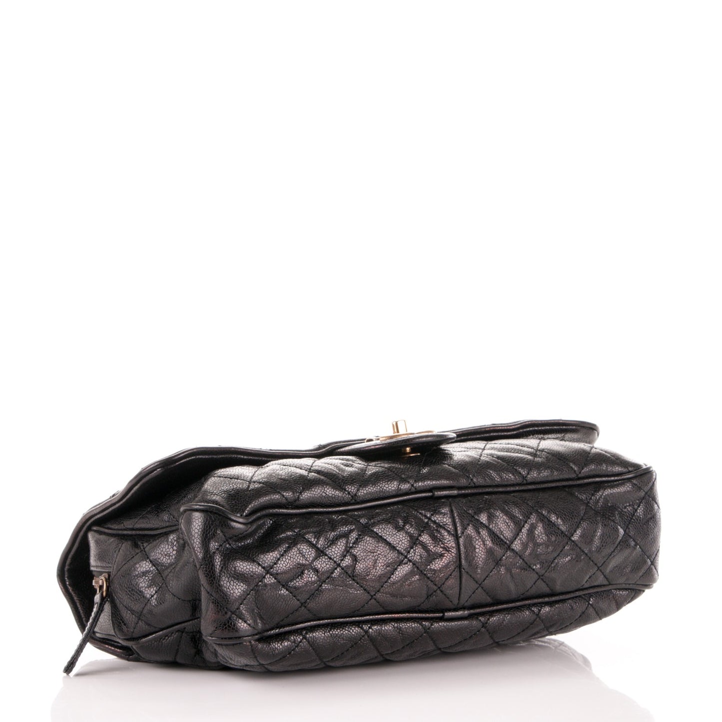 Crumpled Grained Calfskin Quilted Large Shiva Flap Black