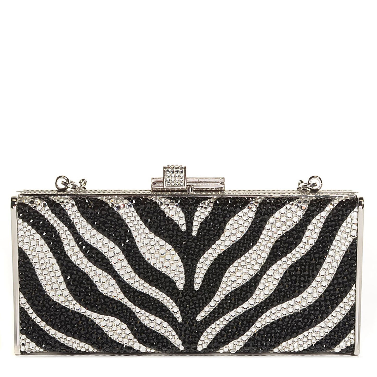 Swarovski Crystal Zebra Miniaudiere Clutch Black White