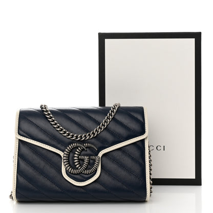 Gucci Vintage Effect Calfskin Matelasse Diagonal Torchon GG Marmont Chain Wallet Blue Agata Mystic White 10 of 10