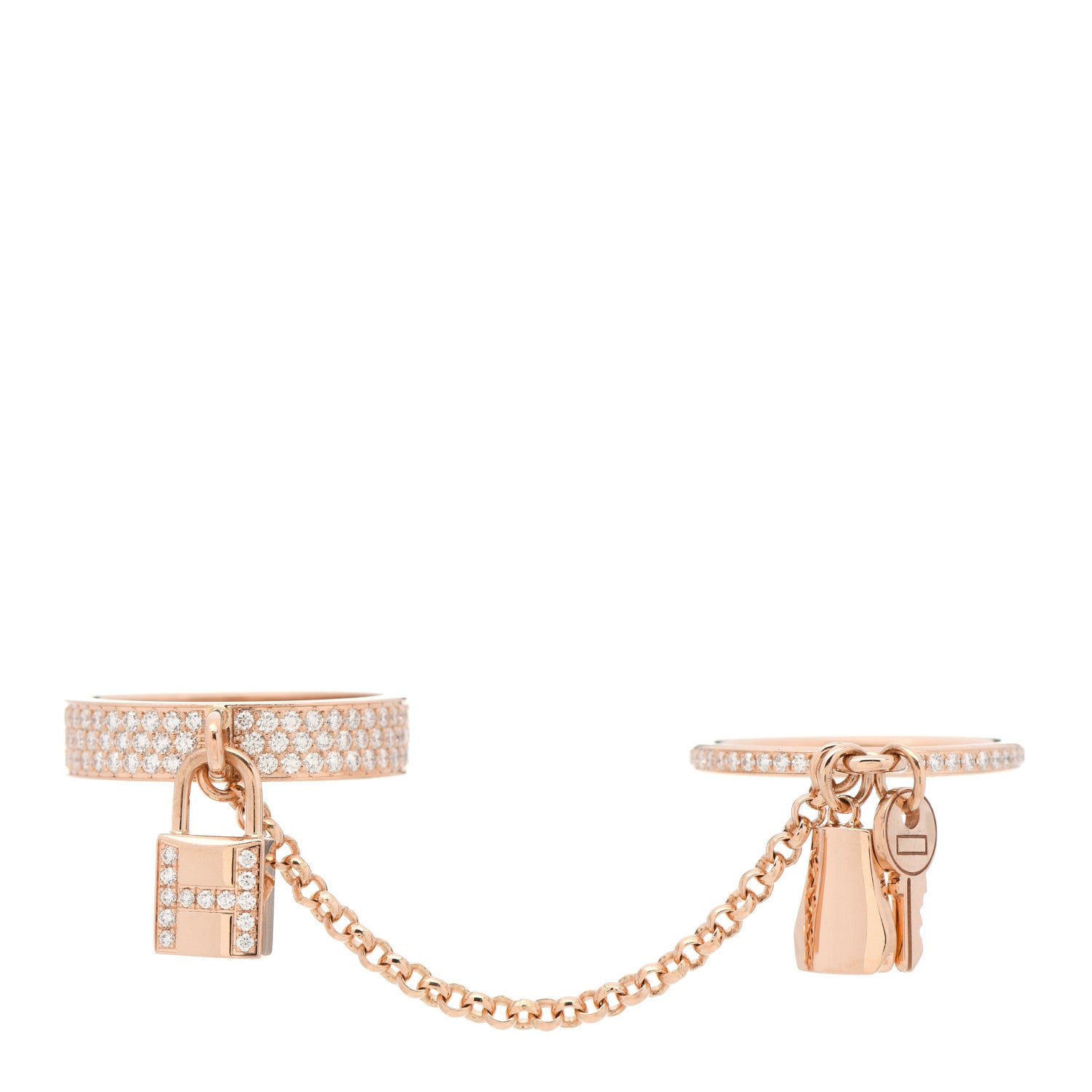 Hermes 18K Rose Gold Diamond Kelly Clochette Double Ring 50 5.25 1 of 7