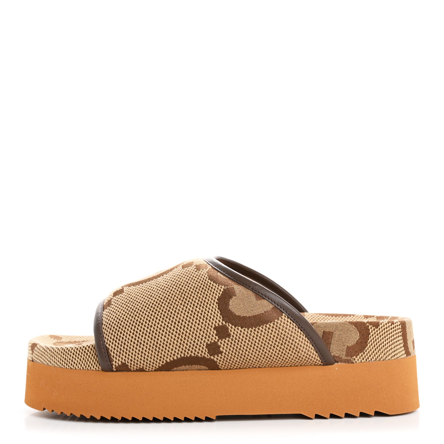 Gucci Monogram Jumbo GG Nappa Samoa Platform 40mm Slide Sandals 37 Camel Ebony New Acero 1 of 10