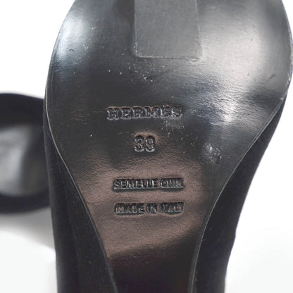 Hermes Veau Doblis Suede Wedges 39 Black 5 of 13