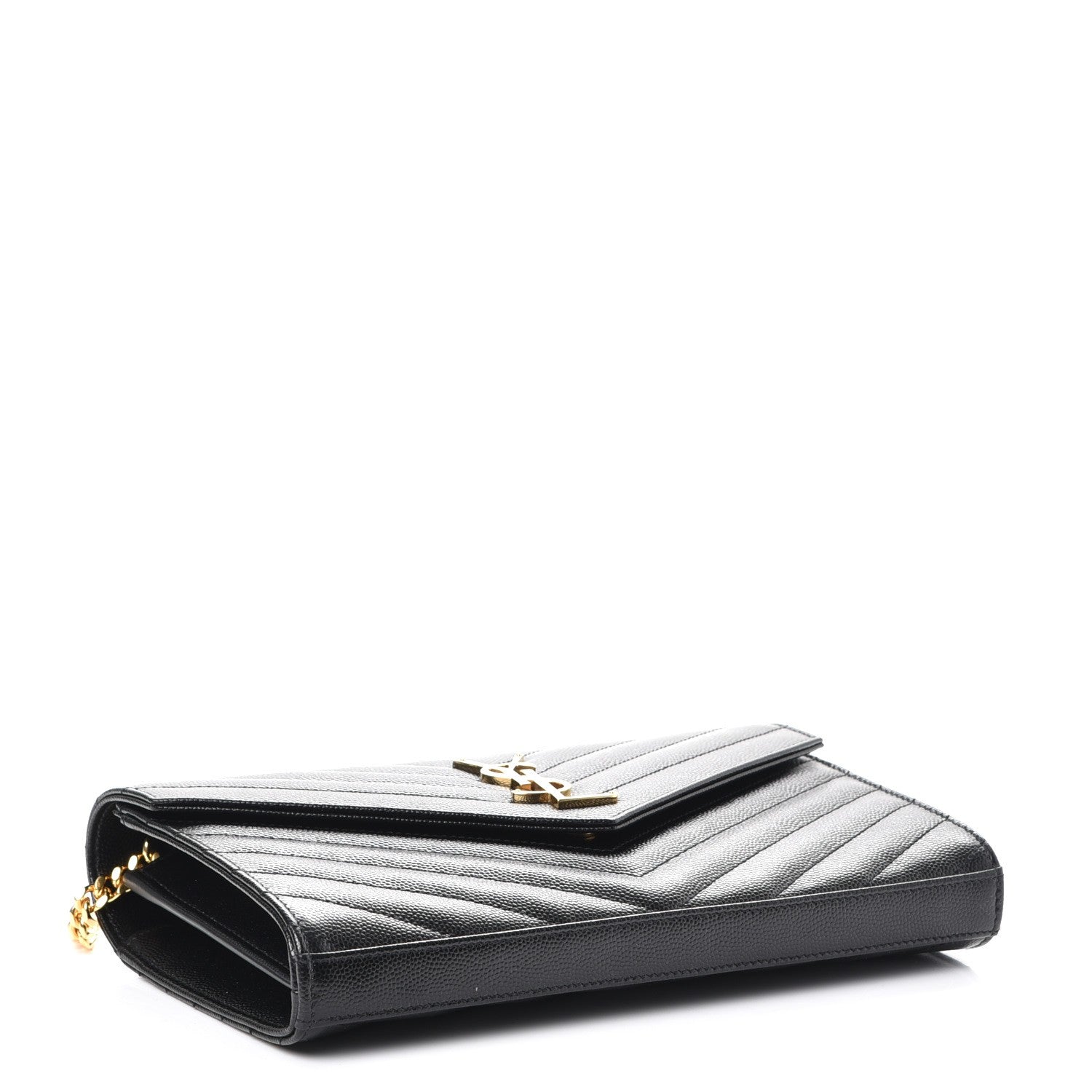 Saint Laurent Grain De Poudre Matelasse Chevron Monogram Chain Wallet Black 4 of 8