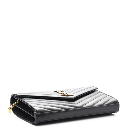 Saint Laurent Grain De Poudre Matelasse Chevron Monogram Chain Wallet Black 4 of 8