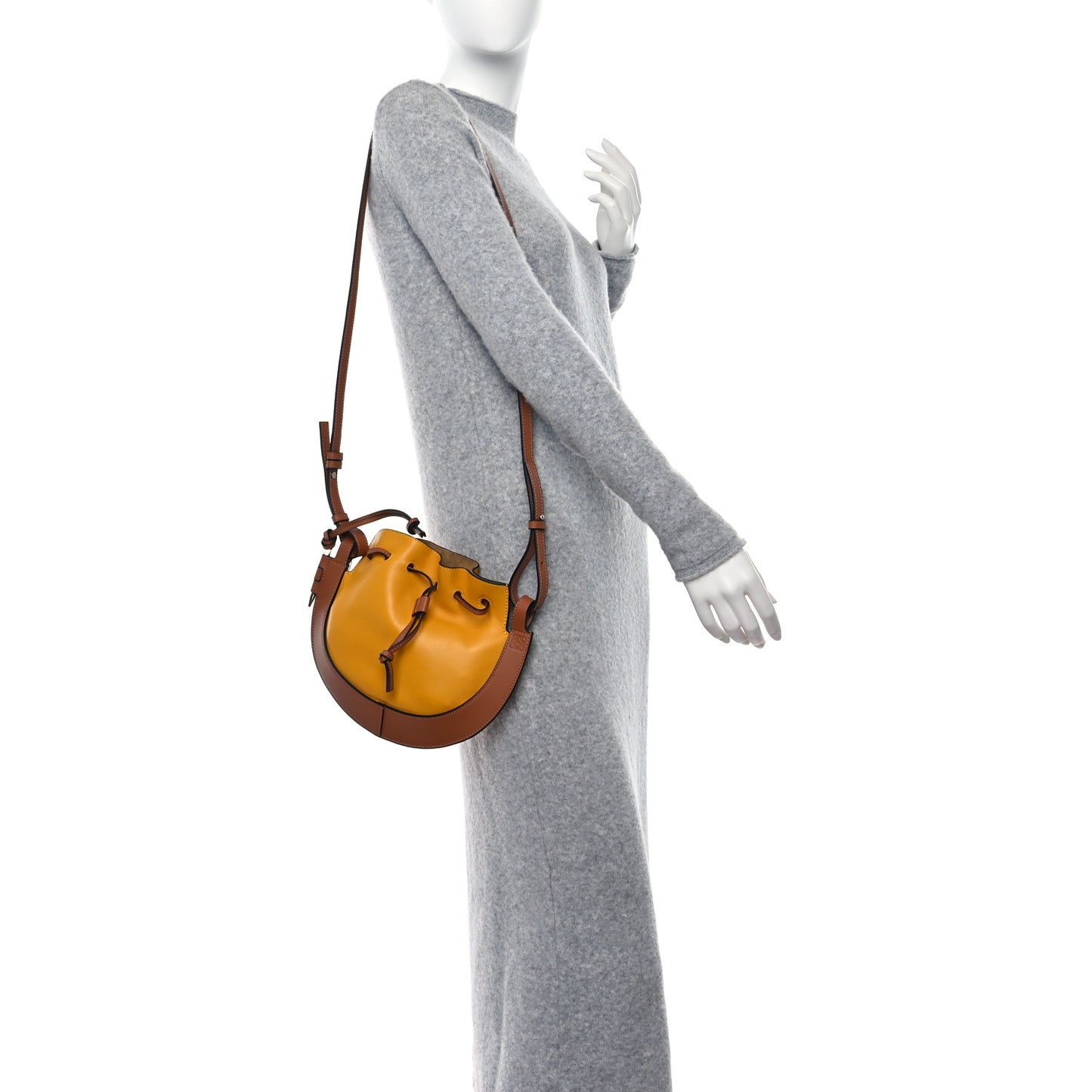Nappa Colorblock Horseshoe Bag Yellow Tan