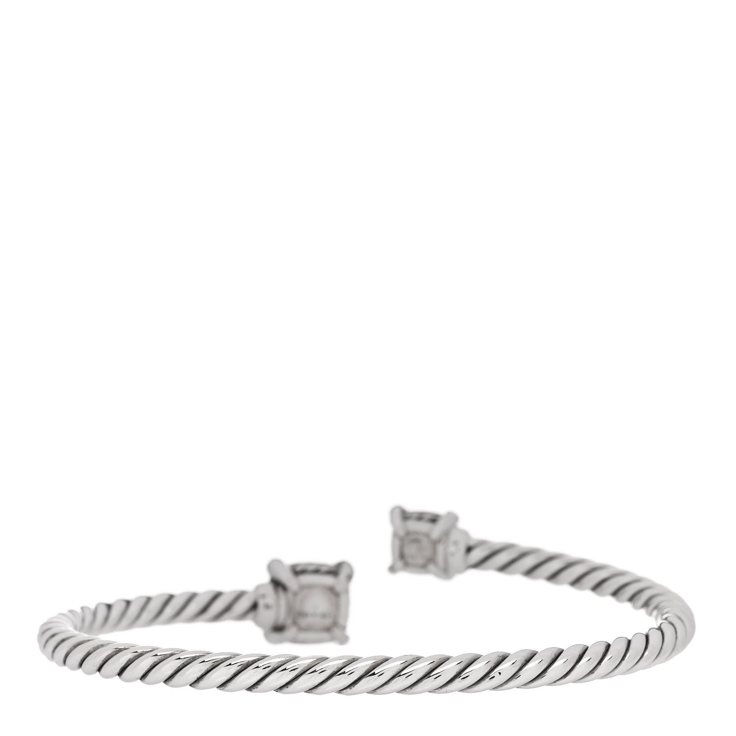 David Yurman Sterling Silver 18K Yellow Gold Diamond 4mm Chatelaine Bypass Bracelet 2 of 3