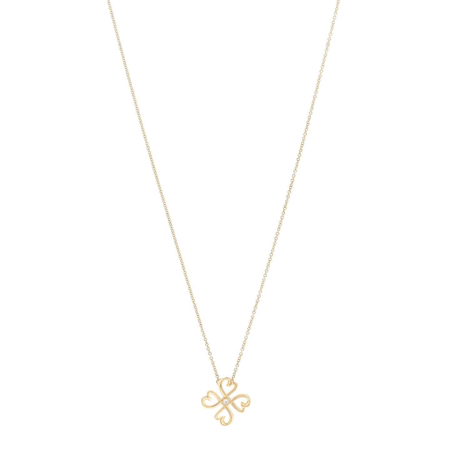 18K Yellow Gold Diamond Loving Heart Clover Pendant Necklace