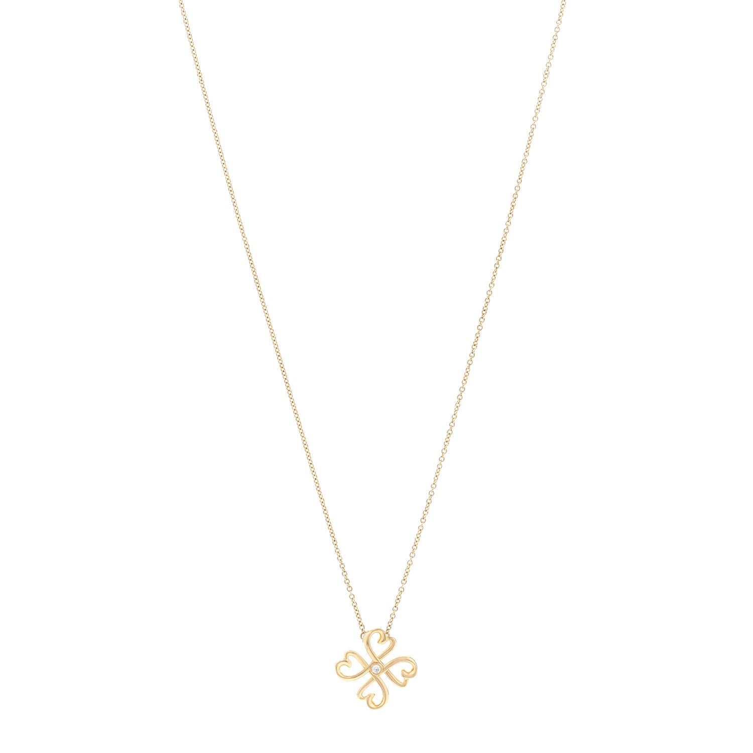 Tiffany 18K Yellow Gold Diamond Loving Heart Clover Pendant Necklace 1 of 6
