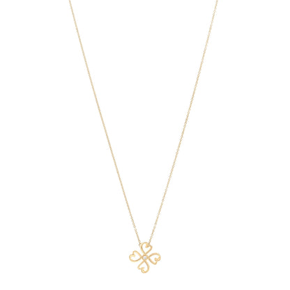 Tiffany 18K Yellow Gold Diamond Loving Heart Clover Pendant Necklace 1 of 6
