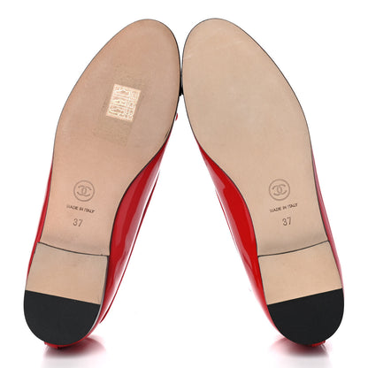 Chanel Patent Calfskin CC Cap Toe Ballerina Flats 37 Red 6 of 10