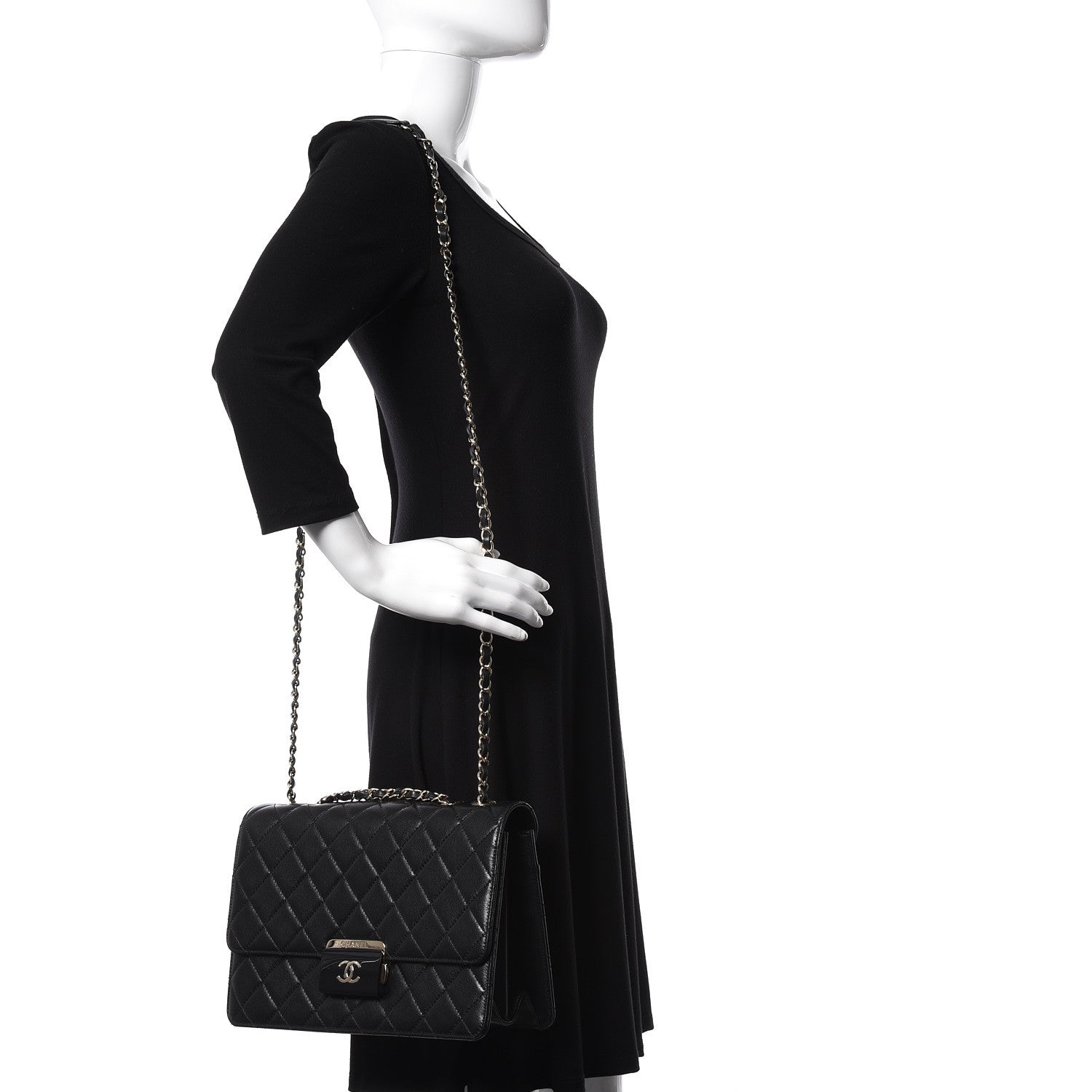 Chanel Sheepskin Quilted Large Beauty Lock Flap Black 2 of 11