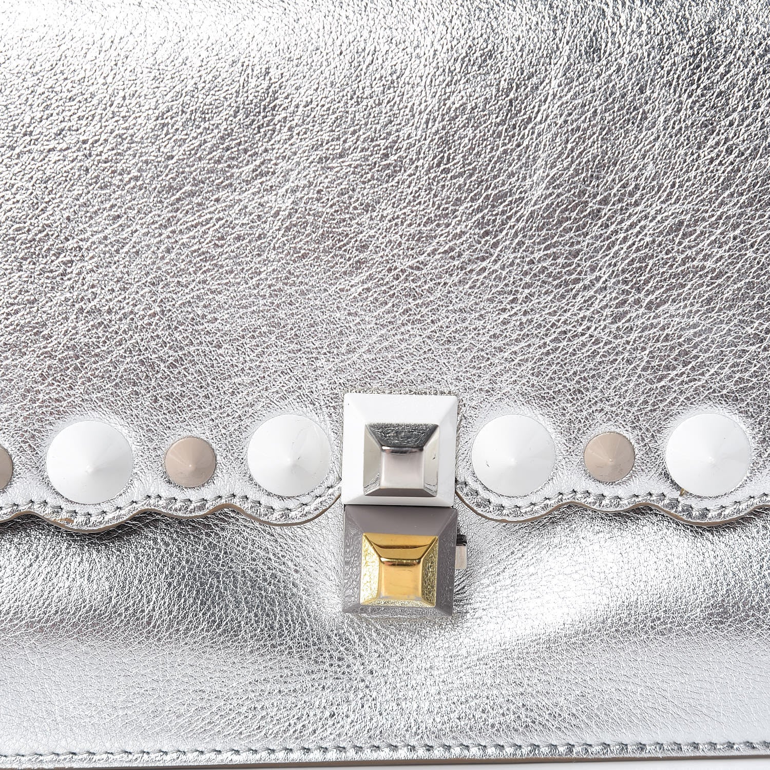 Fendi Vitello Catalan Mirror Scalloped Multi Studded Small Kan I Shoulder Bag Argento 8 of 10