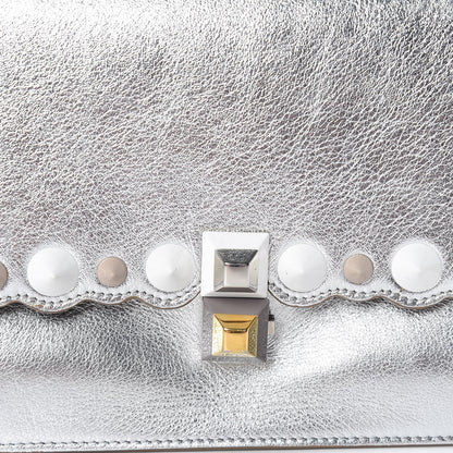 Fendi Vitello Catalan Mirror Scalloped Multi Studded Small Kan I Shoulder Bag Argento 8 of 10