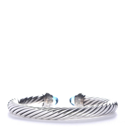 David Yurman Sterling Silver 14K Yellow Gold Blue Topaz 7mm Cable Classics Bracelet 3 of 4