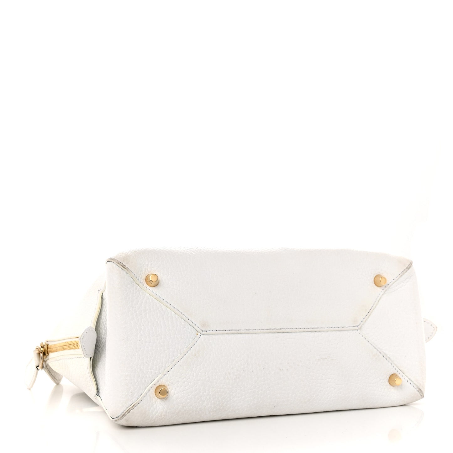 London Grainy Calfskin Small Greenwood Bowling Bag White