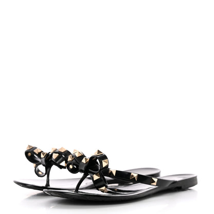 Valentino Garavani PVC Jelly Rockstud Bow Thong Sandals 36 Black 3 of 10