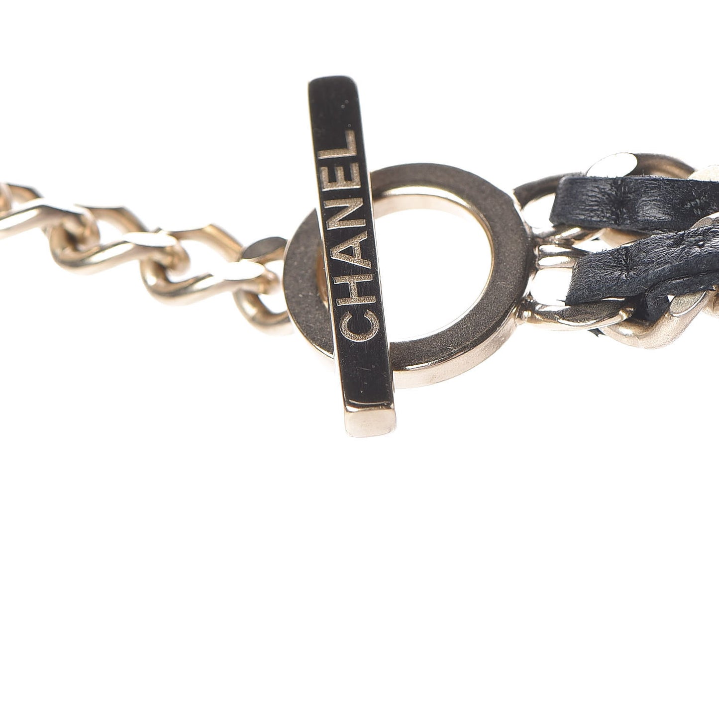 Lambskin CC Long Chain Necklace Black Gold