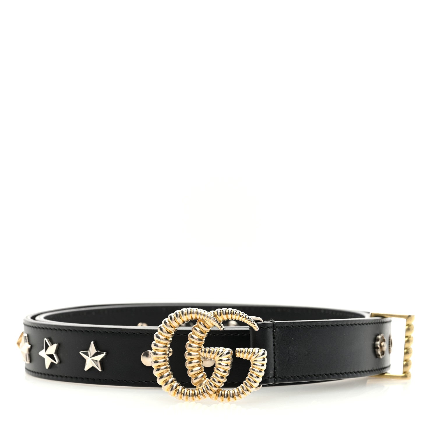 Gucci Calfskin Star Studded Torchon Double G Belt 95 38 Black 1 of 4