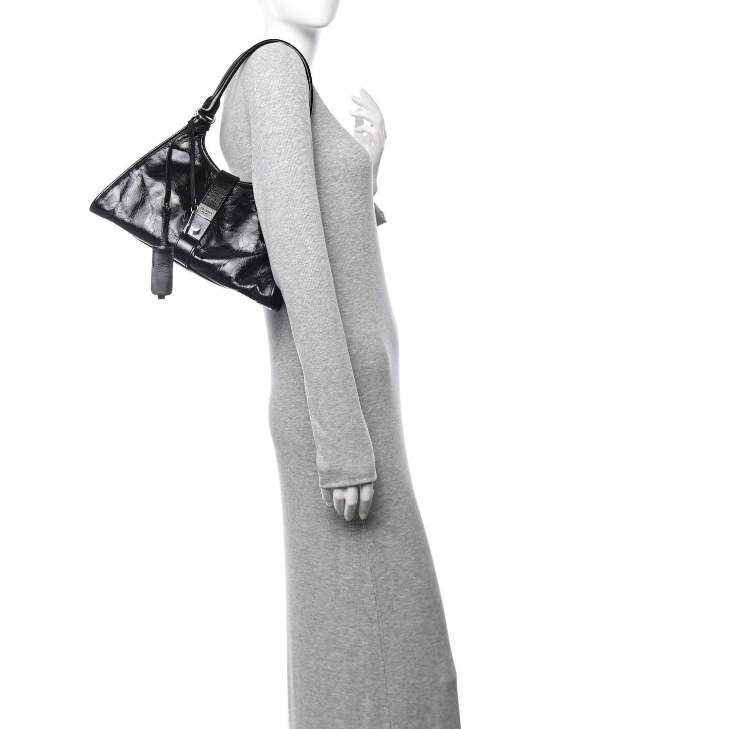 Glossy Calfskin Medium Tote Bag Black