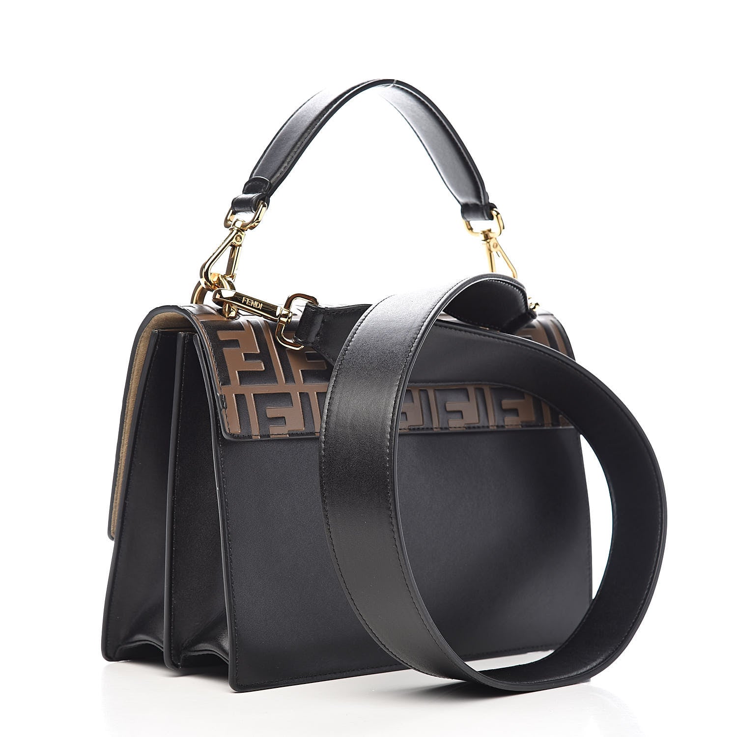 Fendi Vitello Liberty Bi-Color FF 1974 Embossed Kan U Shoulder Bag Black Maya 3 of 10
