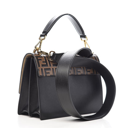Fendi Vitello Liberty Bi-Color FF 1974 Embossed Kan U Shoulder Bag Black Maya 3 of 10