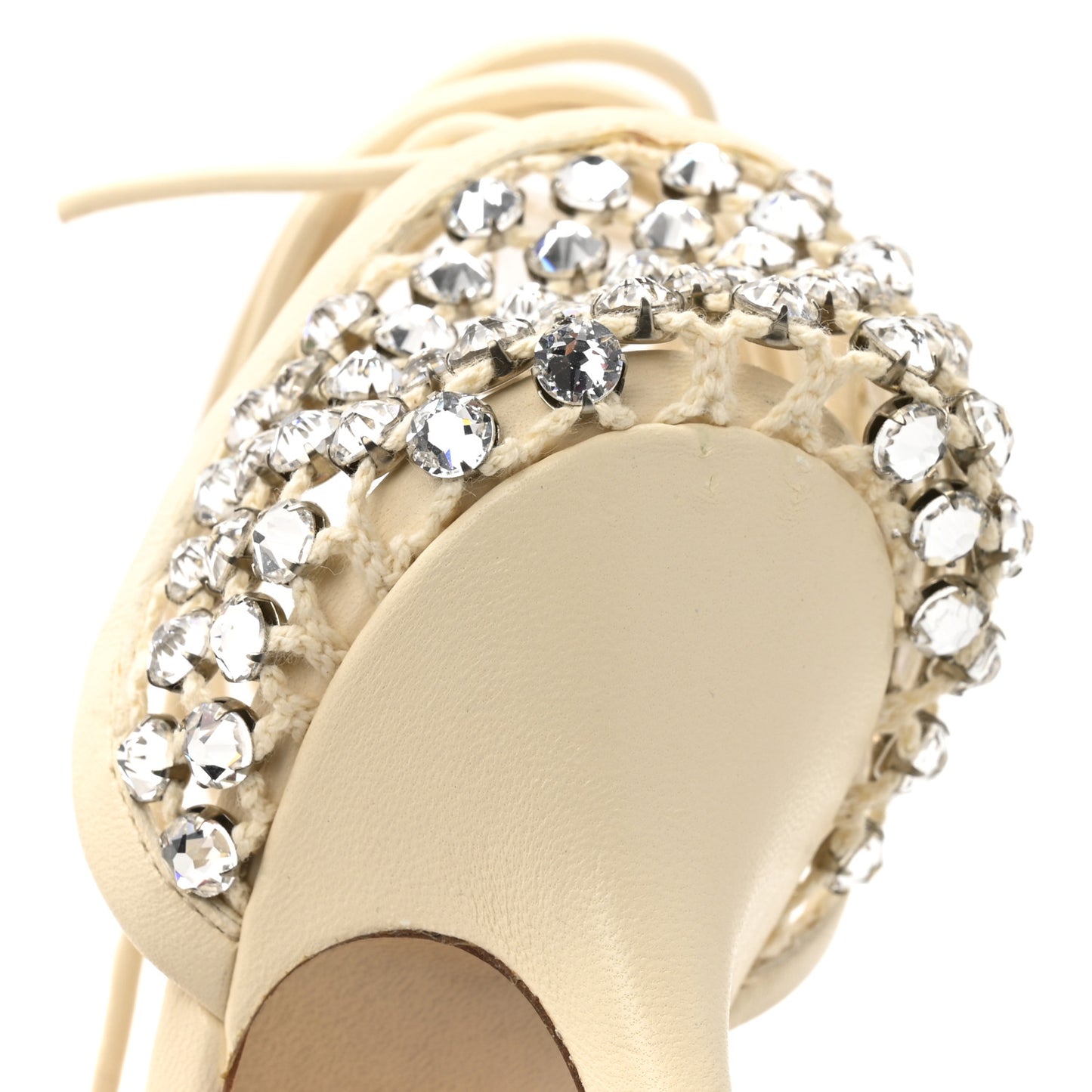 Mesh Nappa Crystal Embellished Sparkle Stretch Ankle Tie 90mm Sandals 36 White