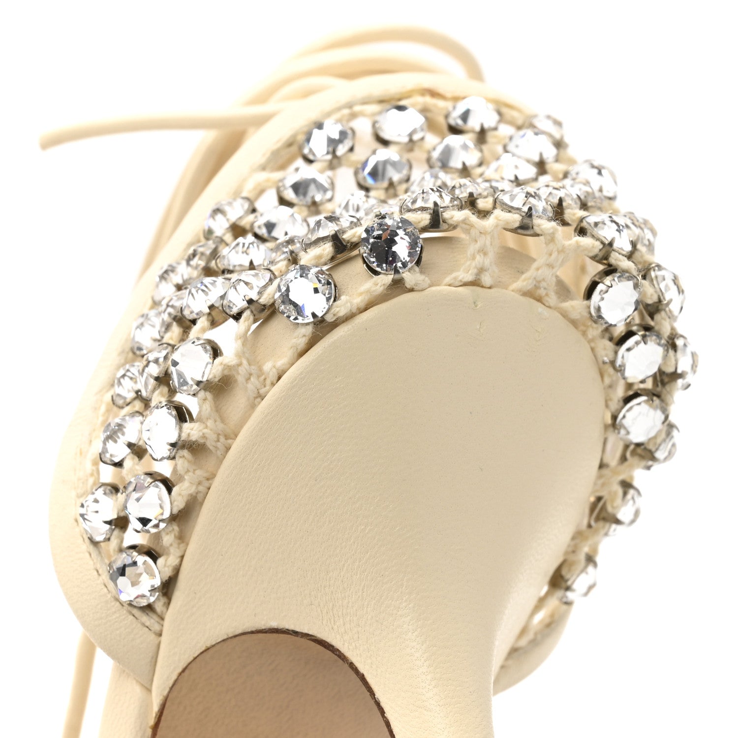 Bottega Veneta Mesh Nappa Crystal Embellished Sparkle Stretch Ankle Tie 90mm Sandals 36 White 9 of 12