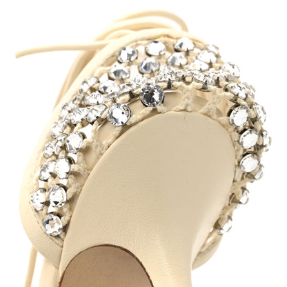Bottega Veneta Mesh Nappa Crystal Embellished Sparkle Stretch Ankle Tie 90mm Sandals 36 White 9 of 12