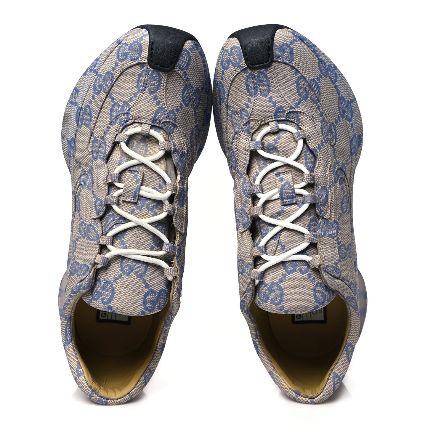 Ultralight Plume Calfskin Monogram Printed Mens Gucci Run Sneakers 10.5 Beige Blue
