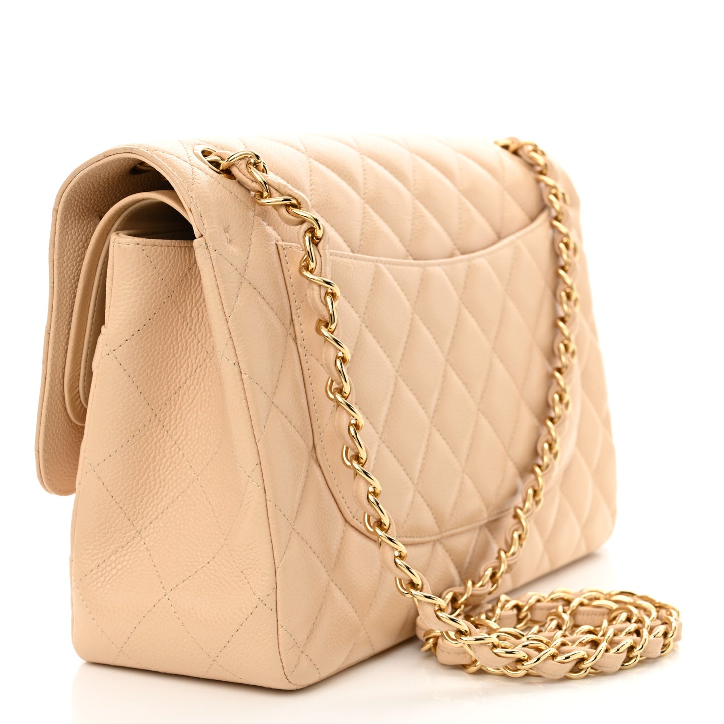 Caviar Quilted Jumbo Double Flap Beige Clair