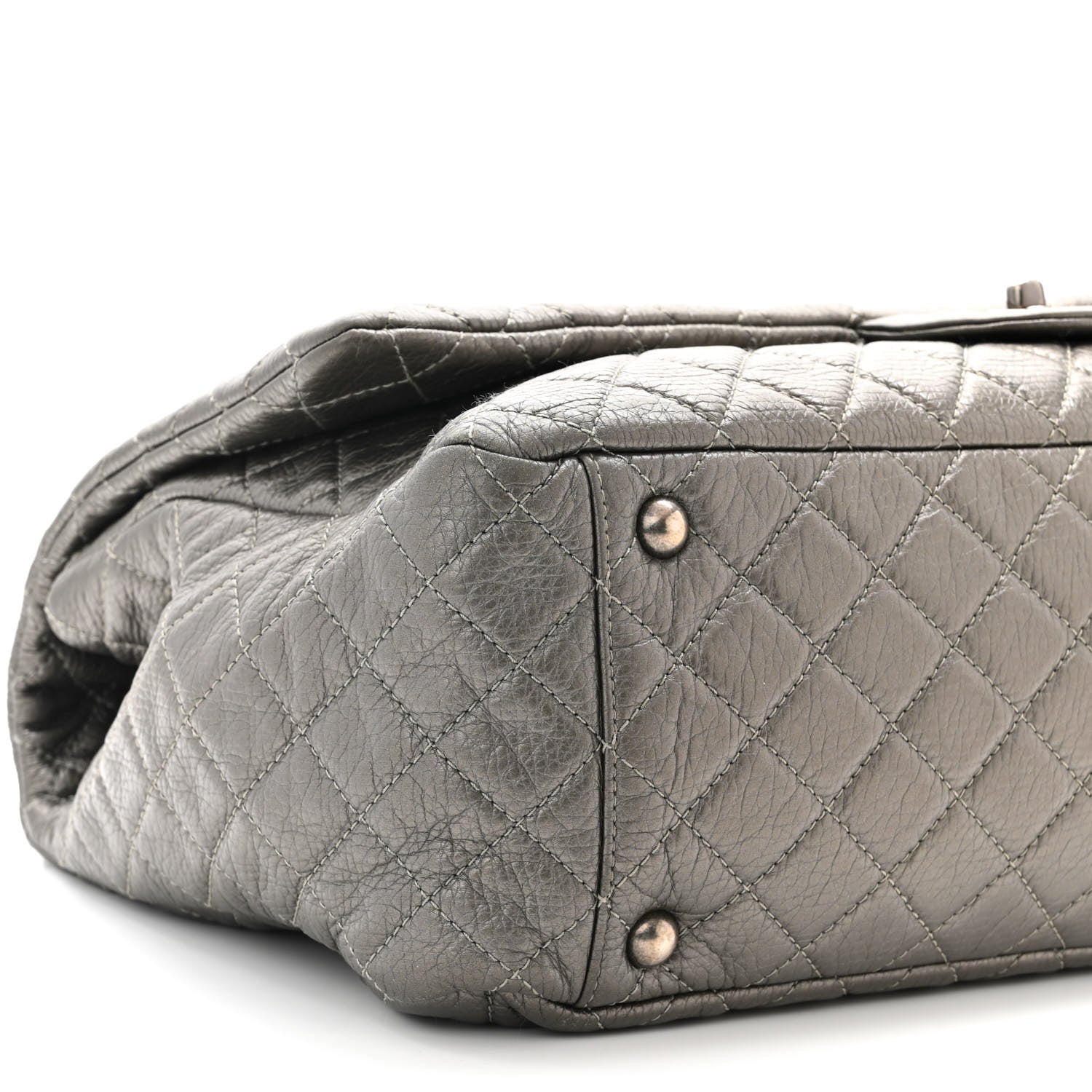 Chanel Metallic Calfskin Quilted XXL Travel Flap Bag Dark Silver 9 of 10