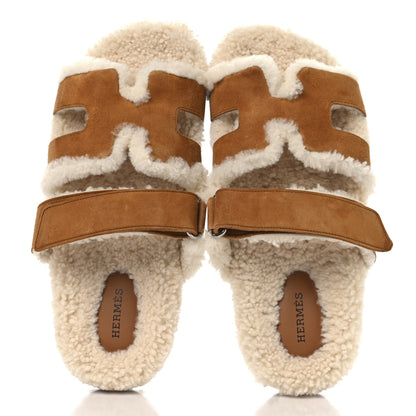 Hermes Suede Goatskin Woolskin Womens Chypre Sandals 39 2 of 9