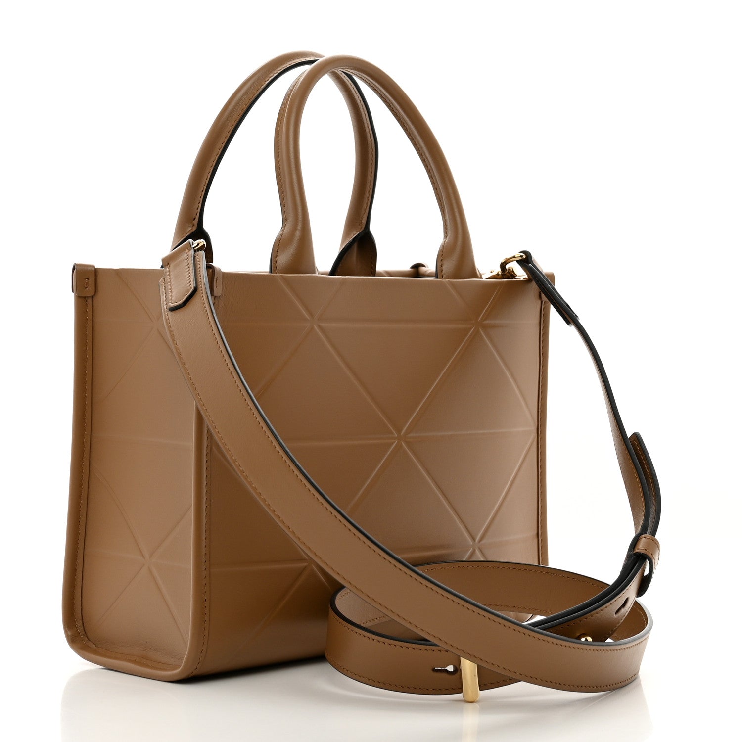 Prada Soft Calfskin Triangolo Symbole Embossed Mini Tote Caramel 2 of 8