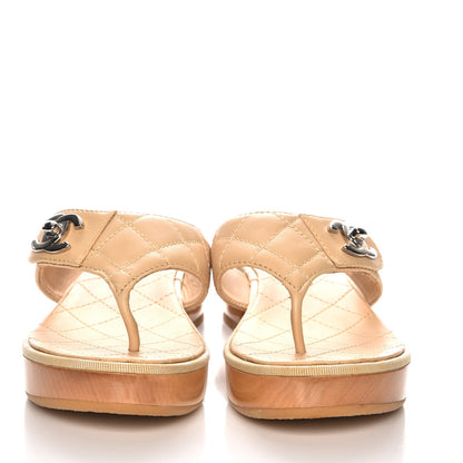 Chanel Lambskin Quilted CC Turnlock Sandals 39 Beige 2 of 8