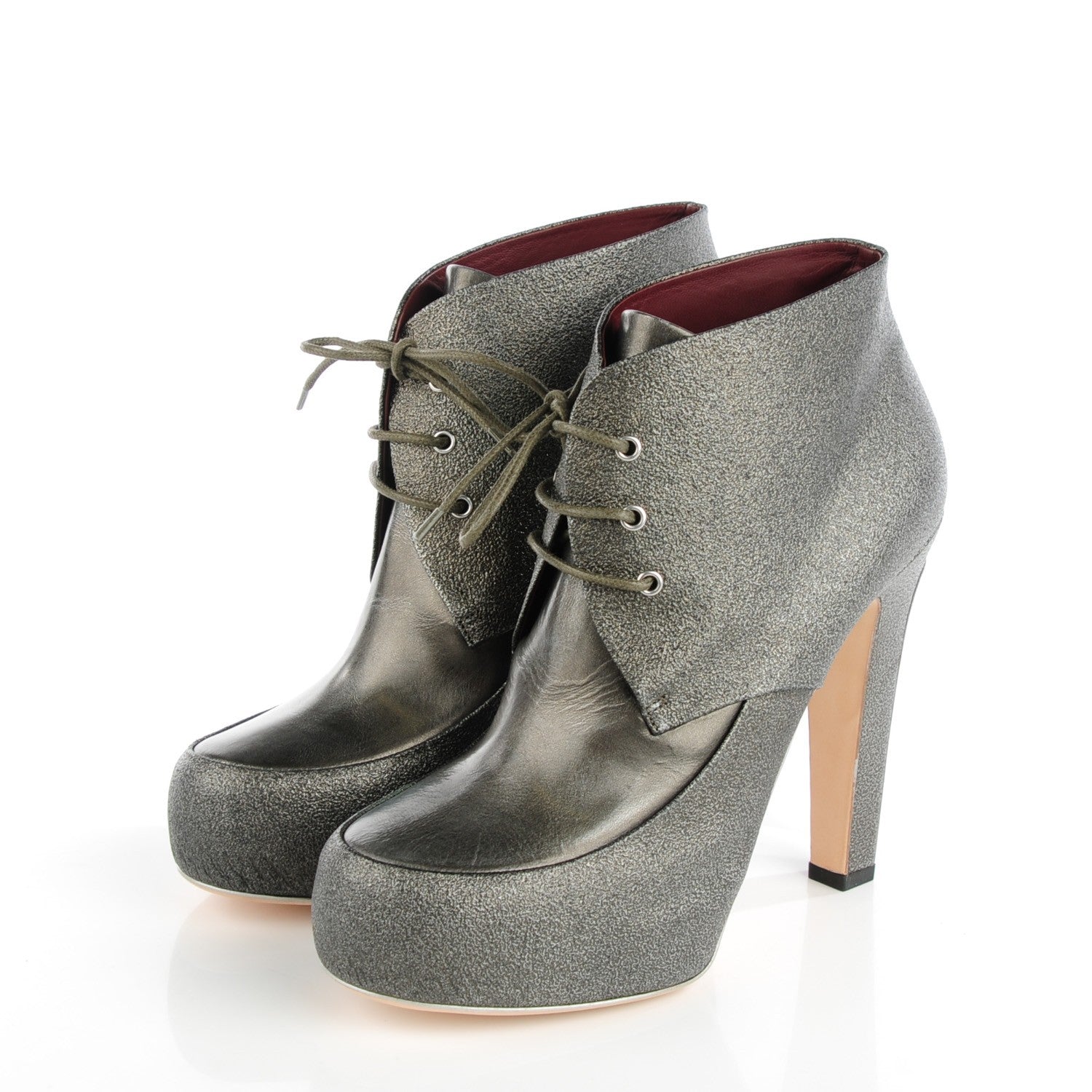 Chanel Metallic Leather Lace Up Booties 40 Kaki 4 of 10