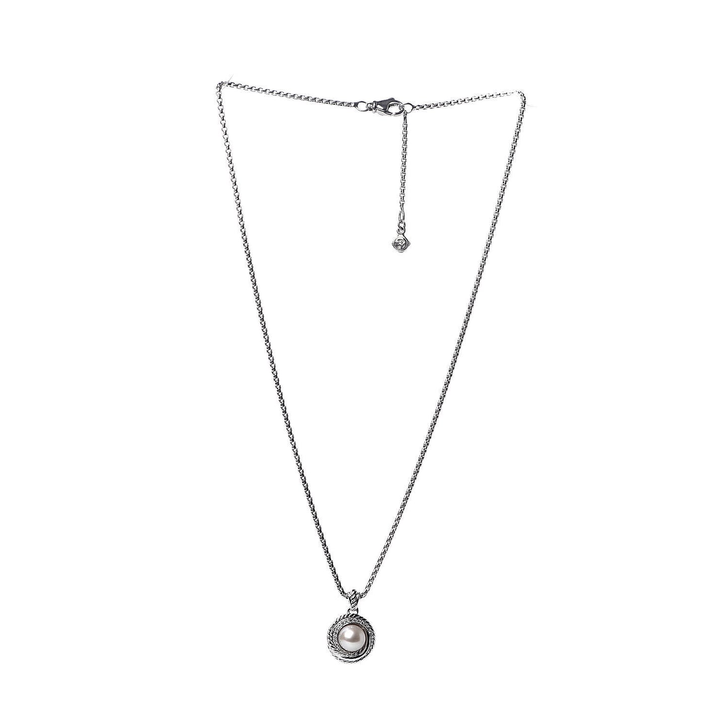 Sterling Silver Diamond Pearl 8mm Crossover Pendant Necklace