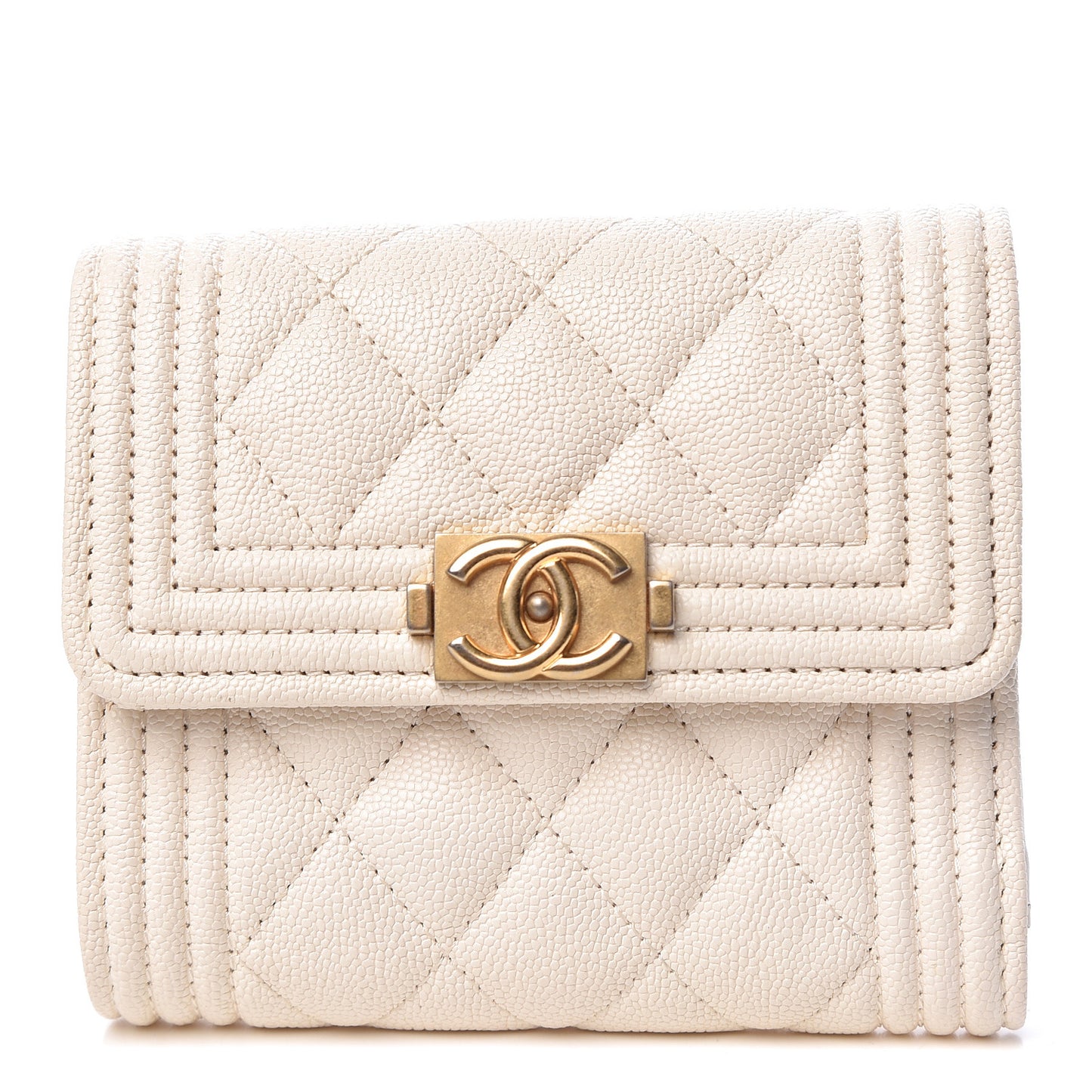 Caviar Quilted Compact Boy Flap Wallet White