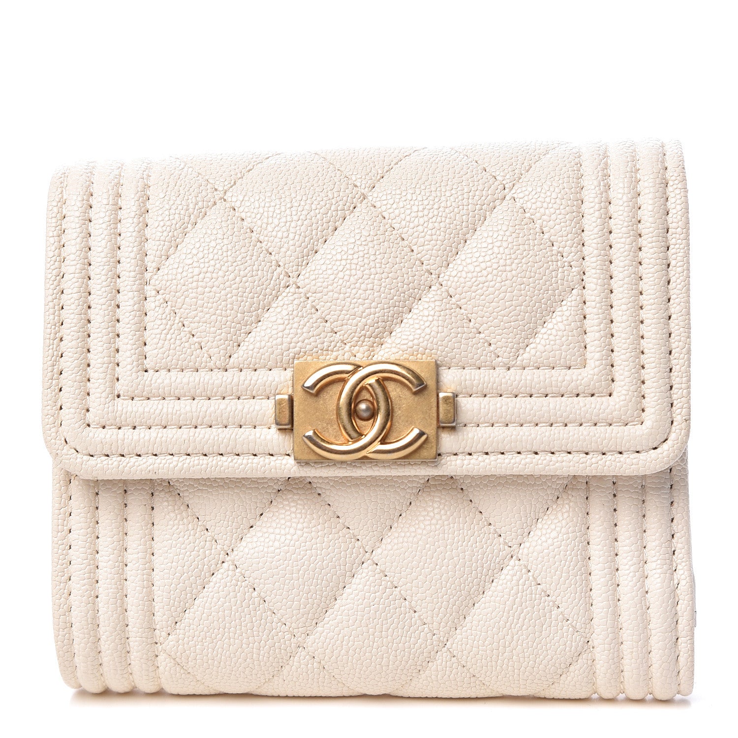 Chanel Caviar Quilted Compact Boy Flap Wallet White 1 of 9